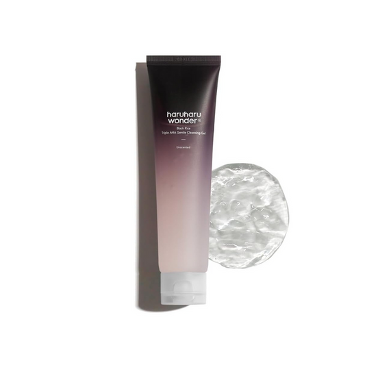 HARUHARU WONDER Black Rice Triple AHA Gentle Cleansing Gel is a mild yet effective cleanser suitable for all skin types. Formulated with Triple AHA Complex—Citric Acid, Tartaric Acid, and Mandelic Acid—it gently exfoliates and removes impurities without stripping moisture. Enriched with Black Rice Extract and Panax Ginseng Root Extract, it nourishes and revitalizes the skin, while Beta-Glucan and Aspergillus Ferment provide soothing hydration. This refreshing gel cleanser leaves your skin feelin