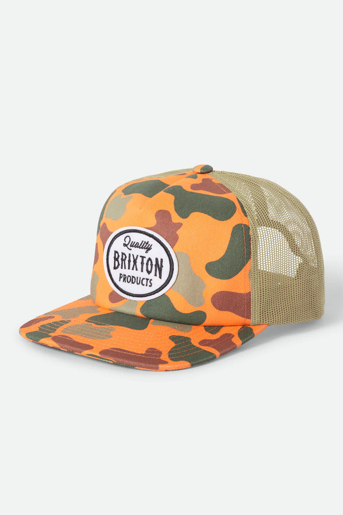 Unisex Henry Trucker Hat in the color Orange Duck Camo/Orange - Front Product View