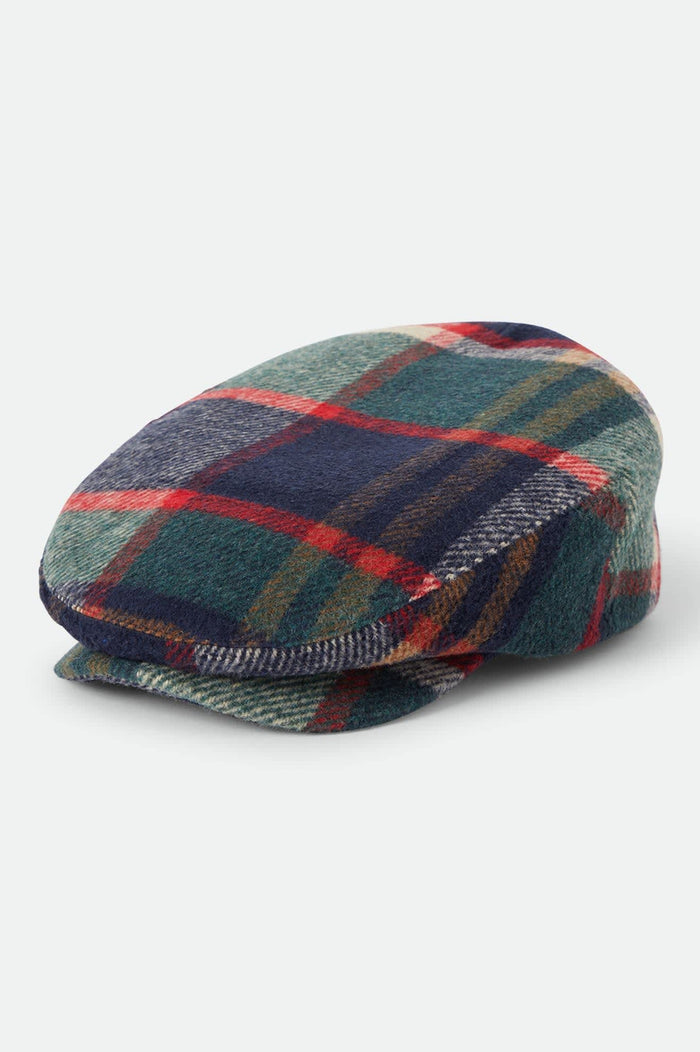 Unisex Hooligan Flat Cap in the color Navy/Green/Red/Cream - Front Product View