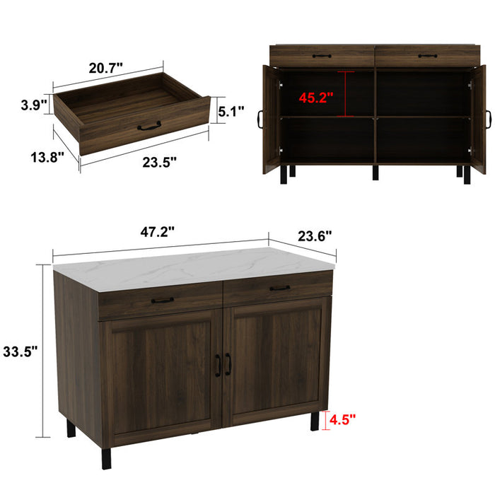 Îlot de cuisine Sturbridge 47,2'' avec plateau en bois massif et composite