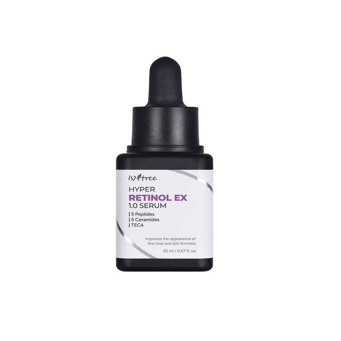 ISNTREE Hyper Retinol EX 1.0 Serum is a powerhouse anti-aging formula that combines 0.1% Retinol, 0.3% Retinyl Palmitate, and 0.6% Bakuchiol for effective skin renewal. Infused with Ceramides, Niacinamide, and Cholesterol, it helps strengthen the skin barrier while enhancing elasticity and reducing the appearance of fine lines. Enriched with soothing ingredients like Panthenol and Allantoin, this serum gently revitalizes the skin, promoting a smoother, firmer, and more radiant complexion. Perfec