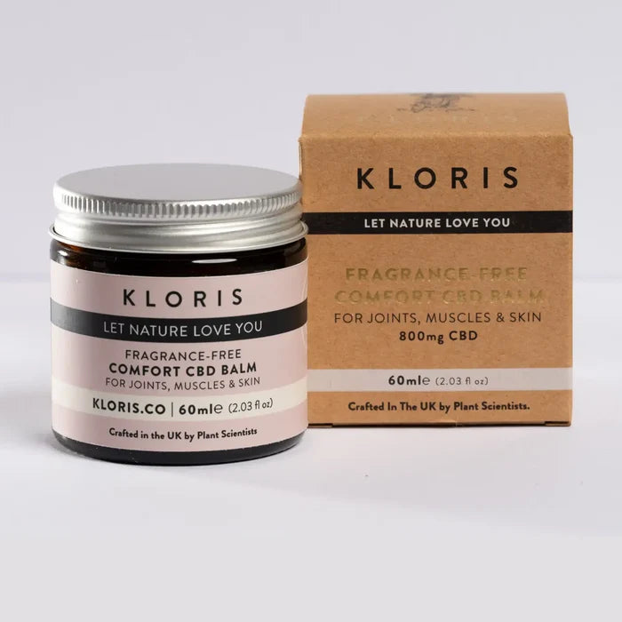 Kloris CBD balm jar and packaging on a white background