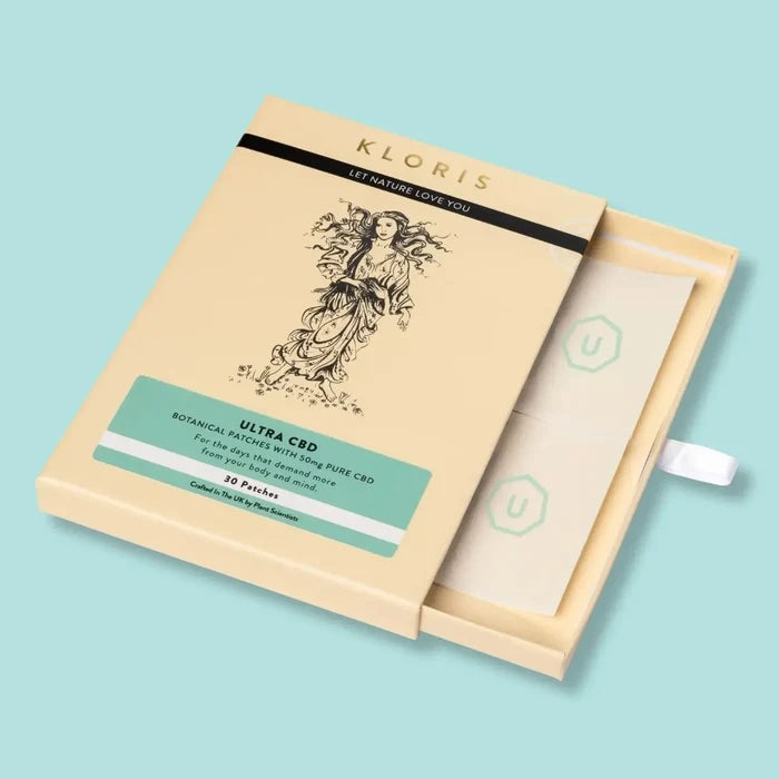 Kloris Ultra CBD packaging on a light blue background