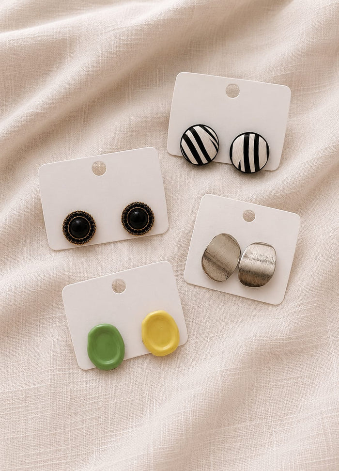 Korean Trendy Stud Earrings Combo for Women | Minimal, Retro & Pastel Designs (Combo of 4)