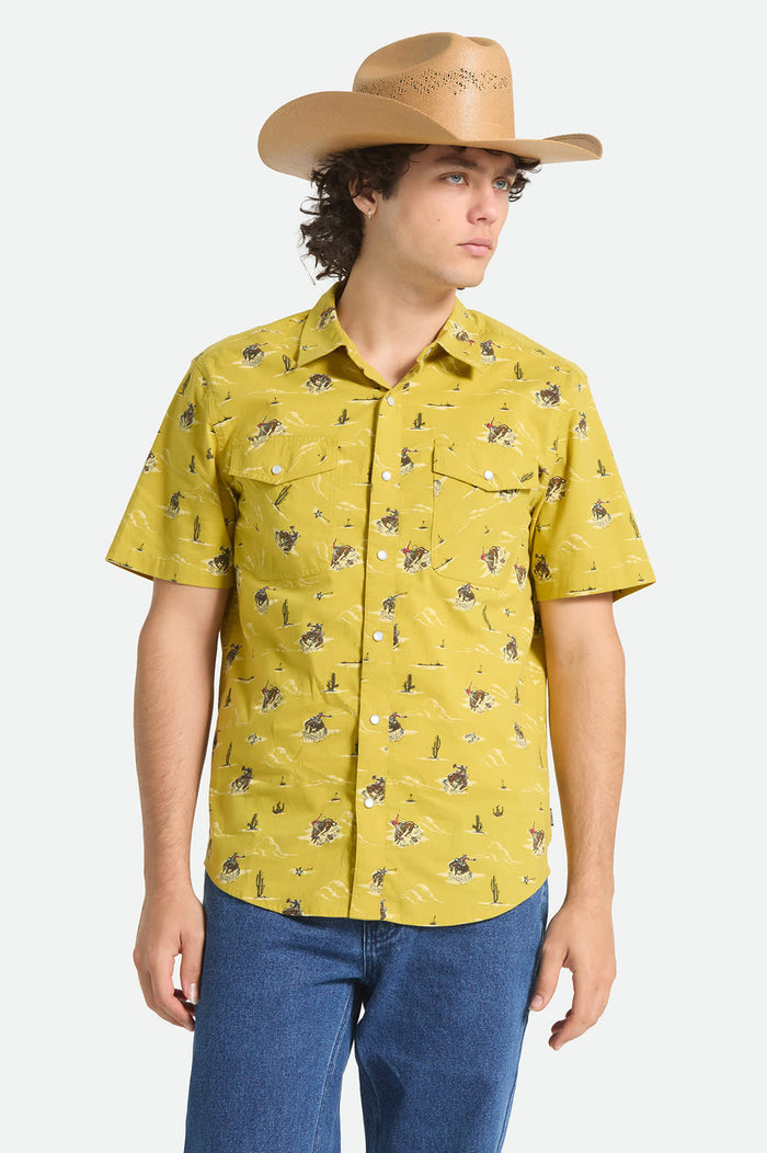 Men's Lone Star X Brixton Short Sleeve Shirt in the color Texas Gold - Men's Front View