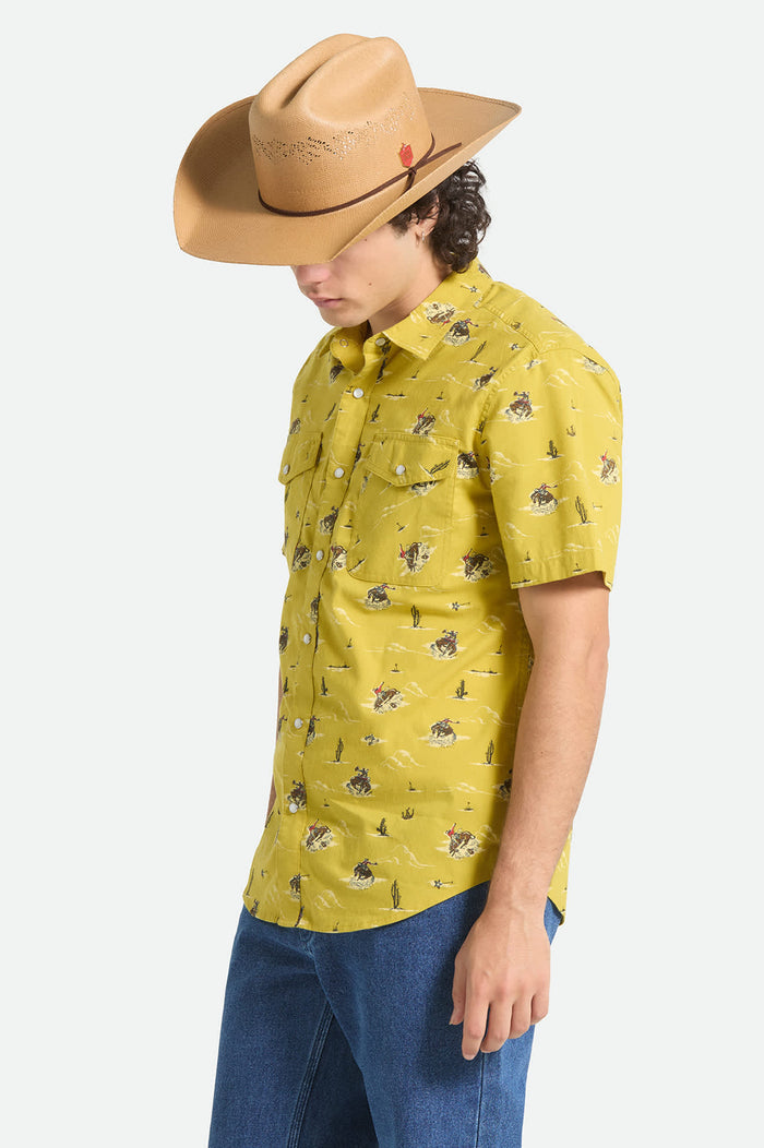Men's Lone Star X Brixton Short Sleeve Shirt in the color Texas Gold - Men's Side View