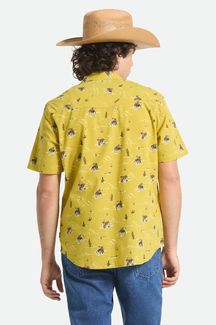 Men's Lone Star X Brixton Short Sleeve Shirt in the color Texas Gold - Men's Back View