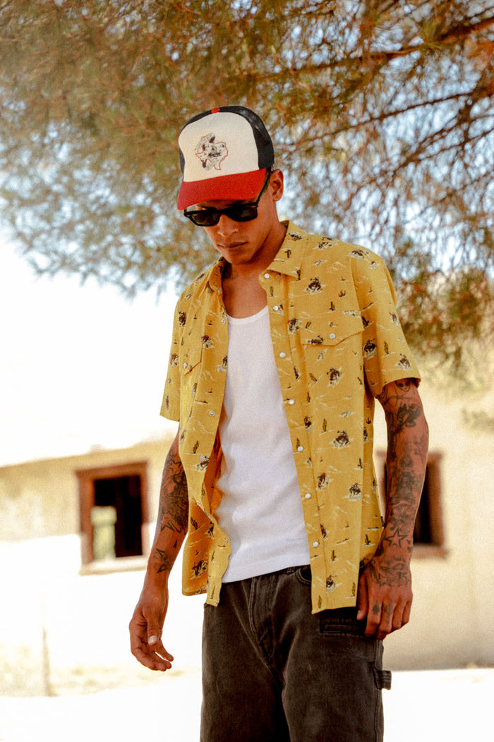 Men's Lone Star X Brixton Short Sleeve Shirt in the color Texas Gold - Men's Lifestyle image