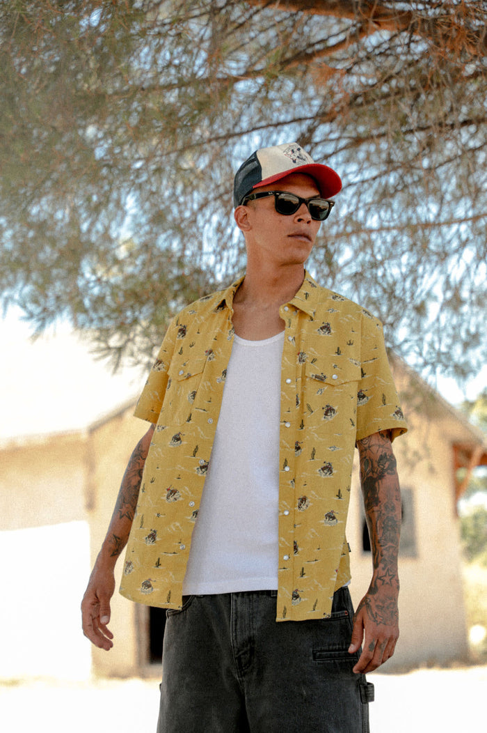 Men's Lone Star X Brixton Short Sleeve Shirt in the color Texas Gold - Men's Lifestyle image