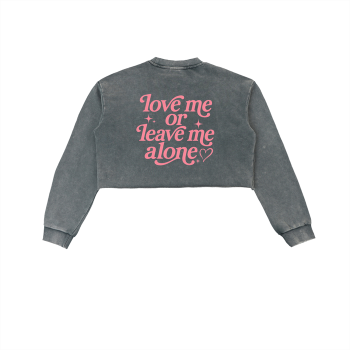 Love Me Snow Washed Raw Edge Cropped Sweatshirt