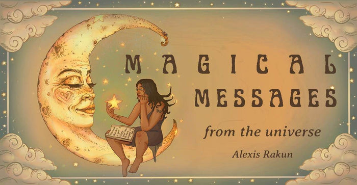Magical Messages from the Universe card deck cover with a woman sitting on a moon holding a star.