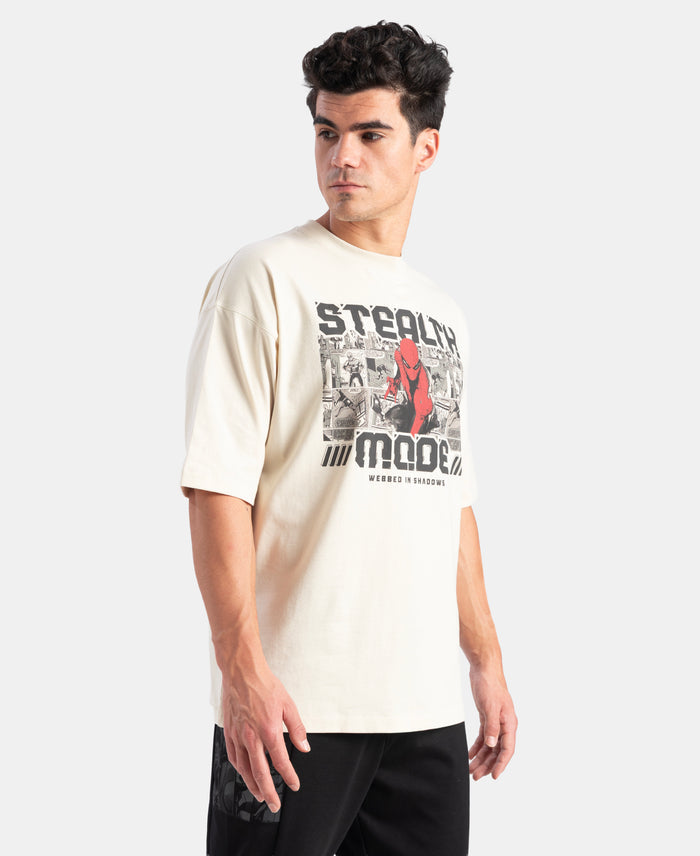 Marvel Avengers Super Combed Cotton Rich Graphic Printed Oversized T-Shirt - Almond Milk