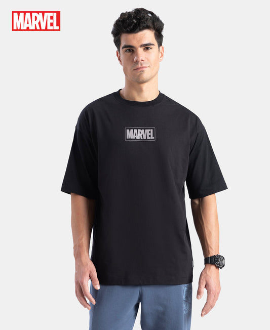 Marvel Avengers Super Combed Cotton Rich Graphic Printed Oversized T-Shirt - Black