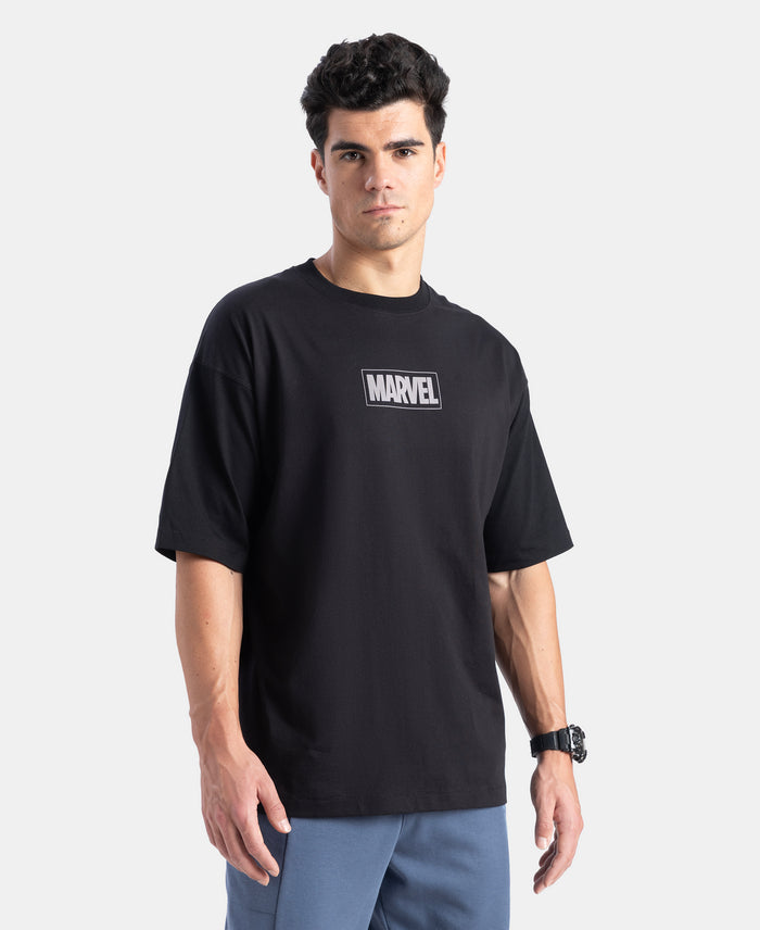 Marvel Avengers Super Combed Cotton Rich Graphic Printed Oversized T-Shirt - Black