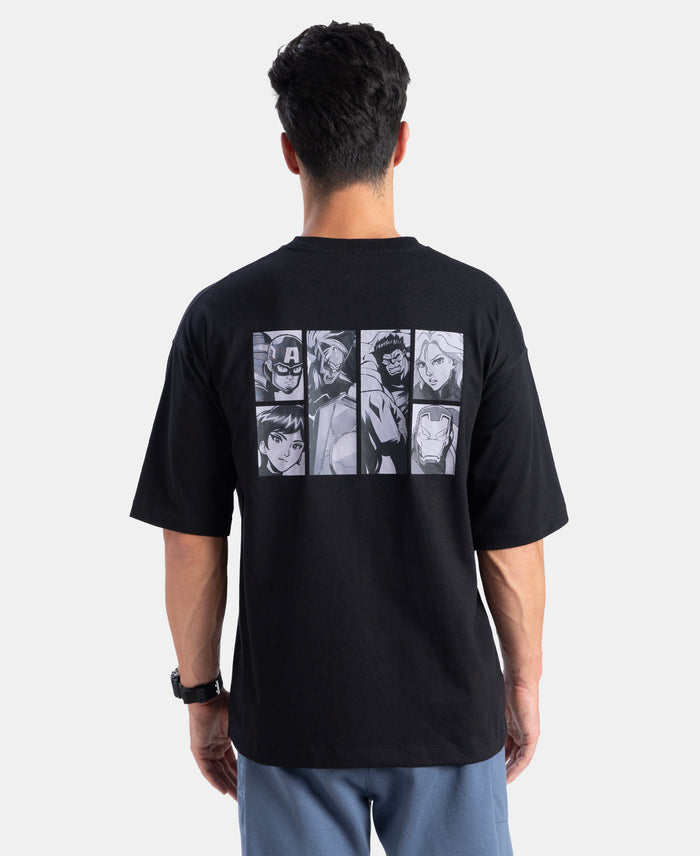Marvel Avengers Super Combed Cotton Rich Graphic Printed Oversized T-Shirt - Black