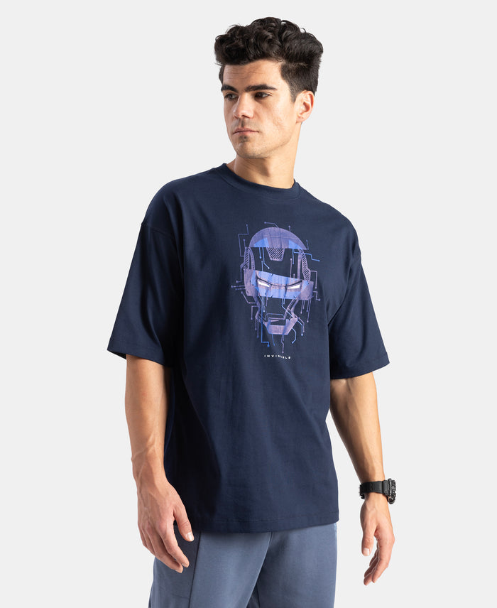 Marvel Avengers Super Combed Cotton Rich Graphic Printed Oversized T-Shirt - Navy