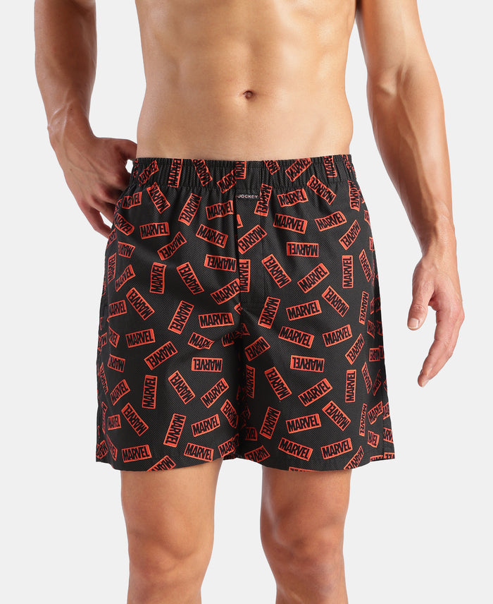 Marvel Avengers Super Combed Mercerized Cotton Woven Printed Boxer Shorts with Side Pockets- Navy & Black (Pack of 2)