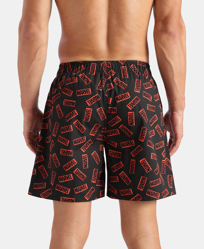 Marvel Avengers Super Combed Mercerized Cotton Woven Printed Boxer Shorts with Side Pockets- Navy & Black (Pack of 2)