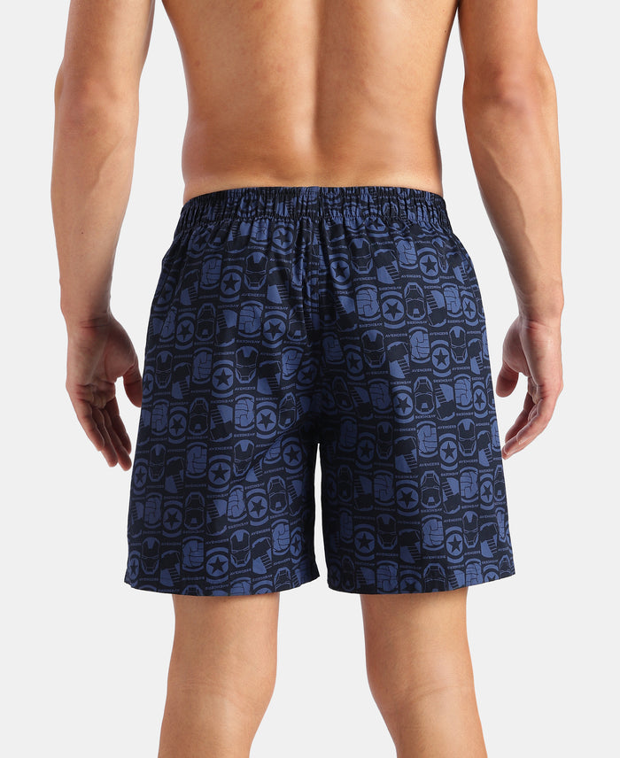 Marvel Avengers Super Combed Mercerized Cotton Woven Printed Boxer Shorts with Side Pockets- Navy & Black (Pack of 2)