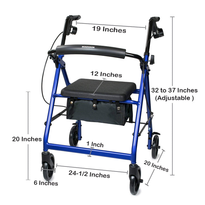 McKesson Lightweight 4 Wheel Rollator Walker, Blue - 146-R726BL - LL Medico