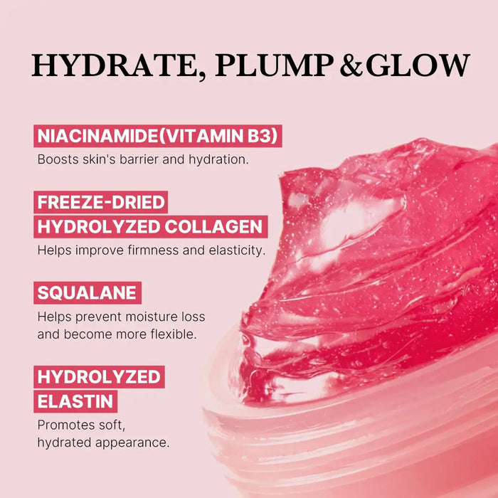 The MEDICUBE - COLLAGEN JELLY CREAM from ASIAN BEAUTY WHOLESALE features a pink gel-like texture with "NO ARTIFICIAL COLORS" and "Enhanced with natural vitamin ingredients for a vibrant pink hue!" on a light pink background. Experience Korean Glass Glow and enjoy its anti-aging benefits.