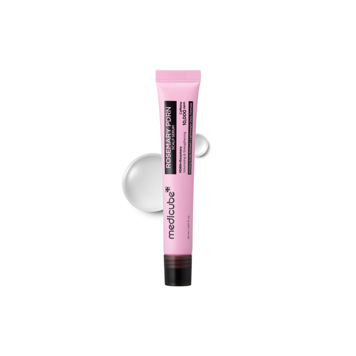 MEDICUBE Roseymary PDRN Scalp Serum is a lightweight scalp treatment designed to support healthy hair growth and improve scalp condition. Formulated with PDRN (Sodium DNA), Caffeine, and Biotin, it helps strengthen hair roots and promote a fuller, healthier look. Glycolic Acid and Salicylic Acid gently exfoliate to remove buildup, while Tea Tree, Rosemary, and Menthol refresh and soothe the scalp. Panthenol and Hyaluronic Acid provide hydration, leaving the scalp balanced, clean, and revitalized