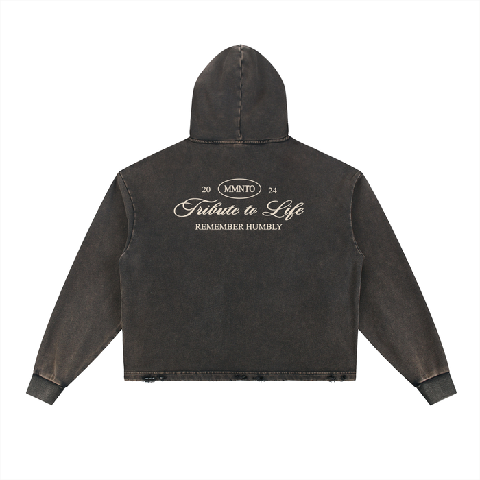 Memento Vintage Washed Frayed-Hem Hoodie - Memento Mori Clothing