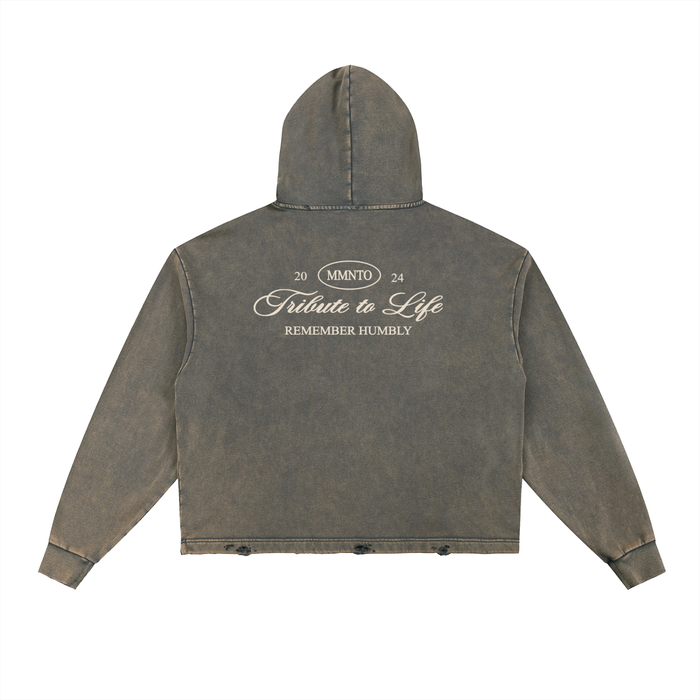 Memento Vintage Washed Frayed-Hem Hoodie - Memento Mori Clothing