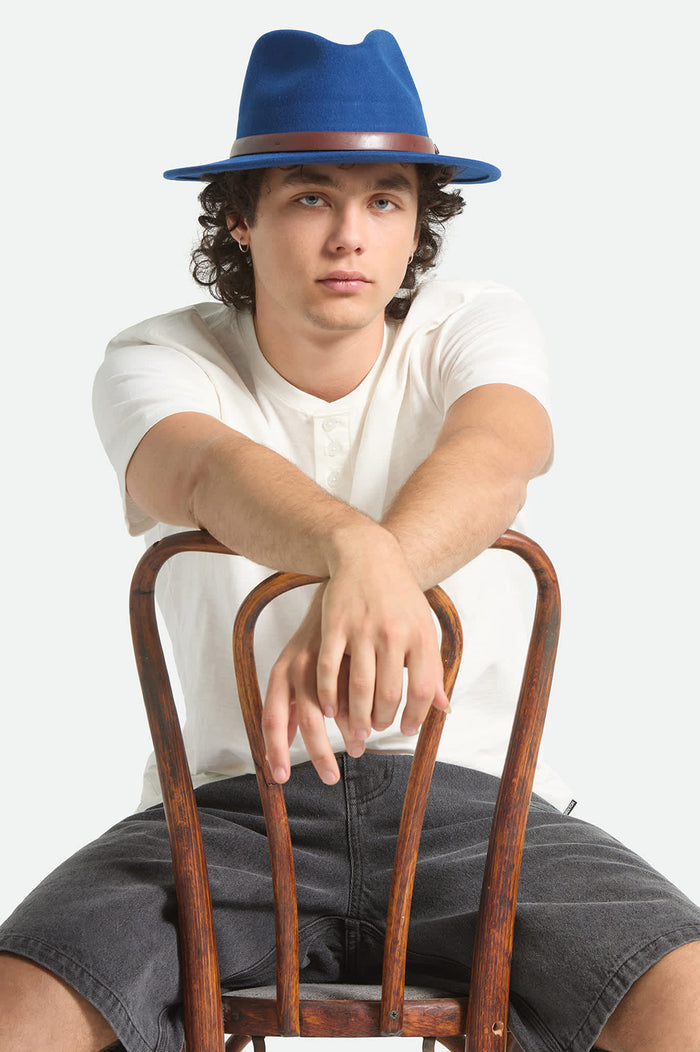 Unisex Messer Fedora in the color Midnight Blue/Pinecone - Men's Front View