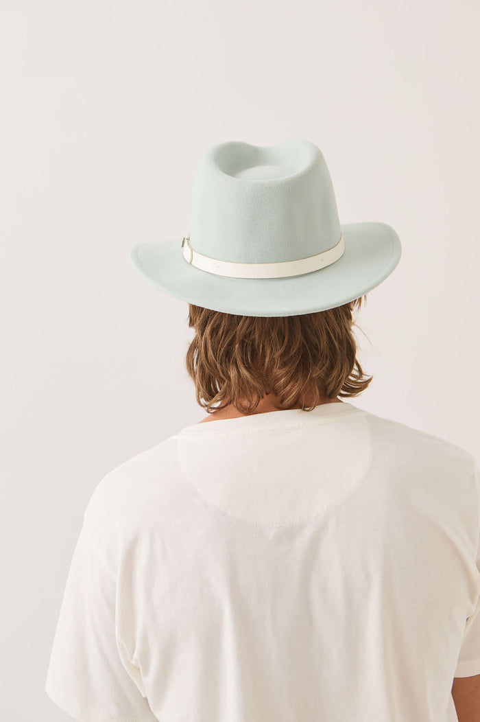 Unisex Messer Fedora in the color Seagrass/Whitecap - Men's Back View