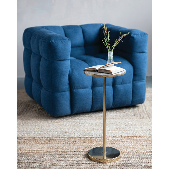 The CREATIVE COOP METAL MARTINI TABLE WITH AGATE TOP features a round surface of polished agate pieces in white, gray, and beige tones with natural patterns, creating a stunning accent for any space. Set against a plain white background.