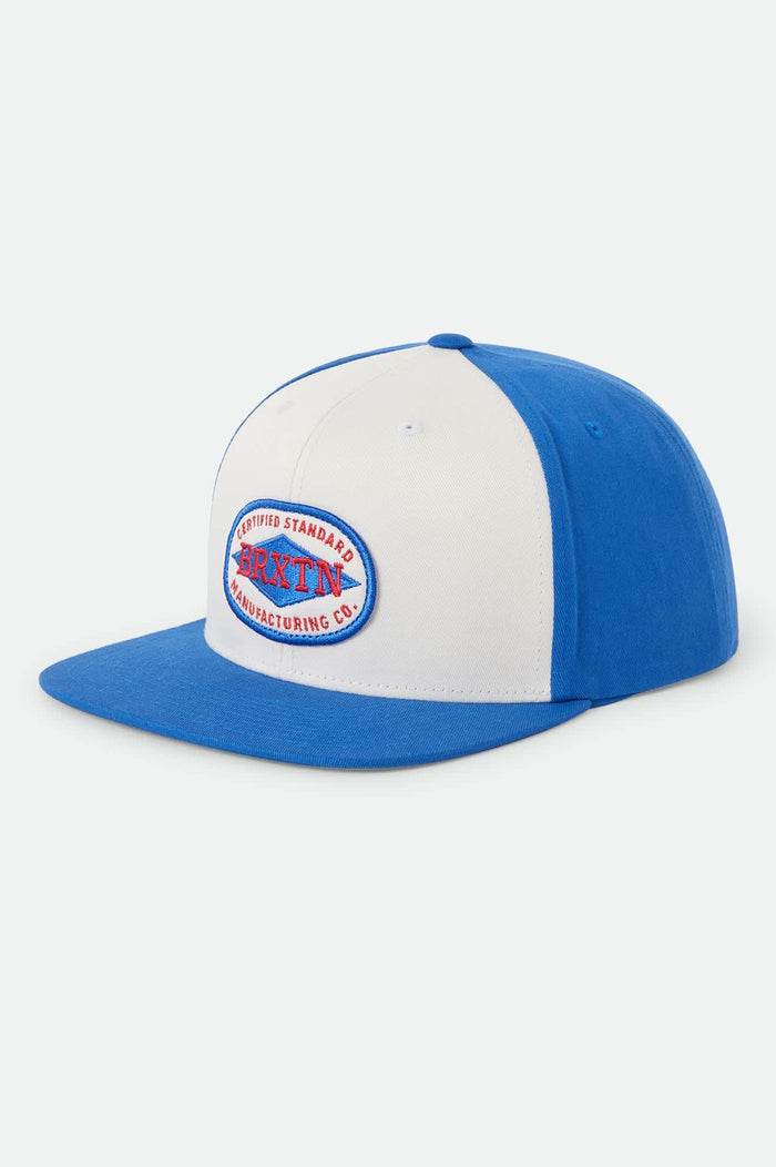 Unisex Meyers Snapback in the color Off White/Electric Indigo - Front Product View