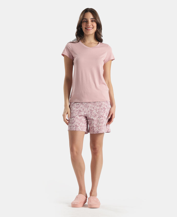 Micro Modal Cotton Relaxed Fit Solid V Neck Half Sleeve Tshirt - Zephyr