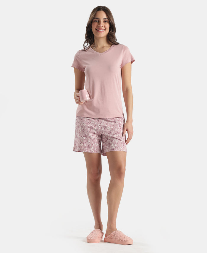 Micro Modal Cotton Relaxed Fit Solid V Neck Half Sleeve Tshirt - Zephyr