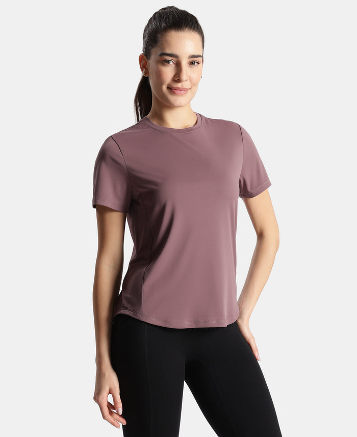 Microfiber Fabric Regular Fit Half Sleeve Breathable Mesh Tshirt with Curved Hem Styling - Flint