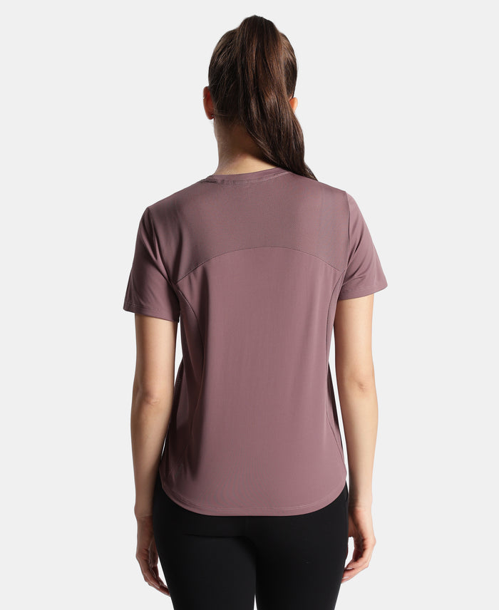 Microfiber Fabric Regular Fit Half Sleeve Breathable Mesh Tshirt with Curved Hem Styling - Flint