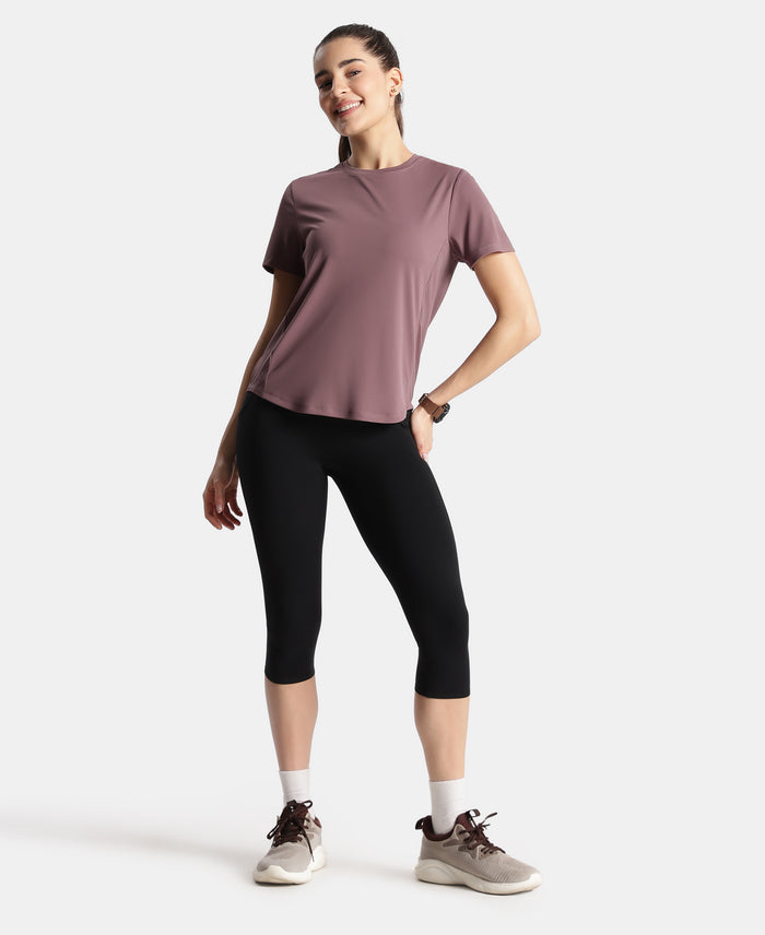Microfiber Fabric Regular Fit Half Sleeve Breathable Mesh Tshirt with Curved Hem Styling - Flint