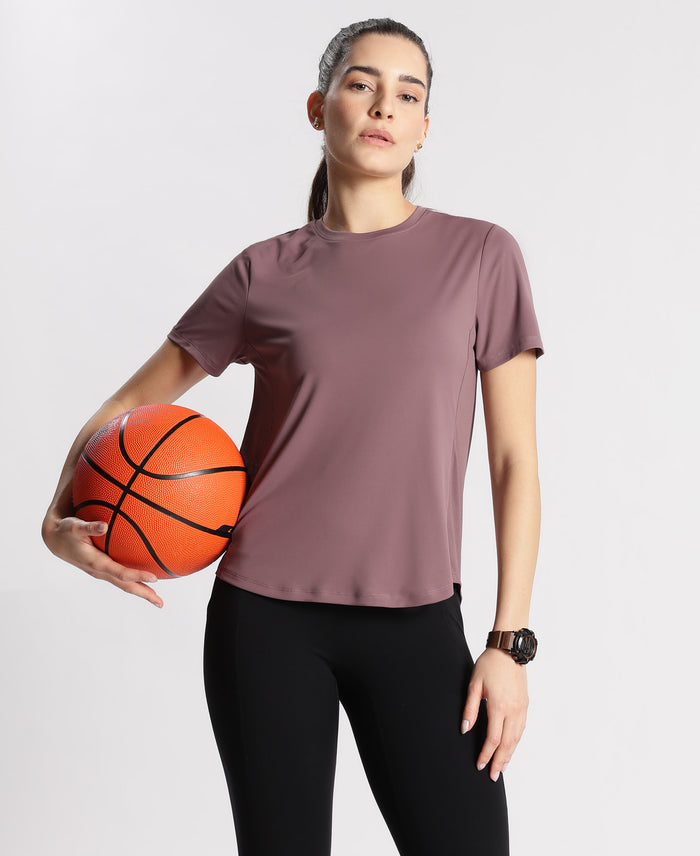 Microfiber Fabric Regular Fit Half Sleeve Breathable Mesh Tshirt with Curved Hem Styling - Flint