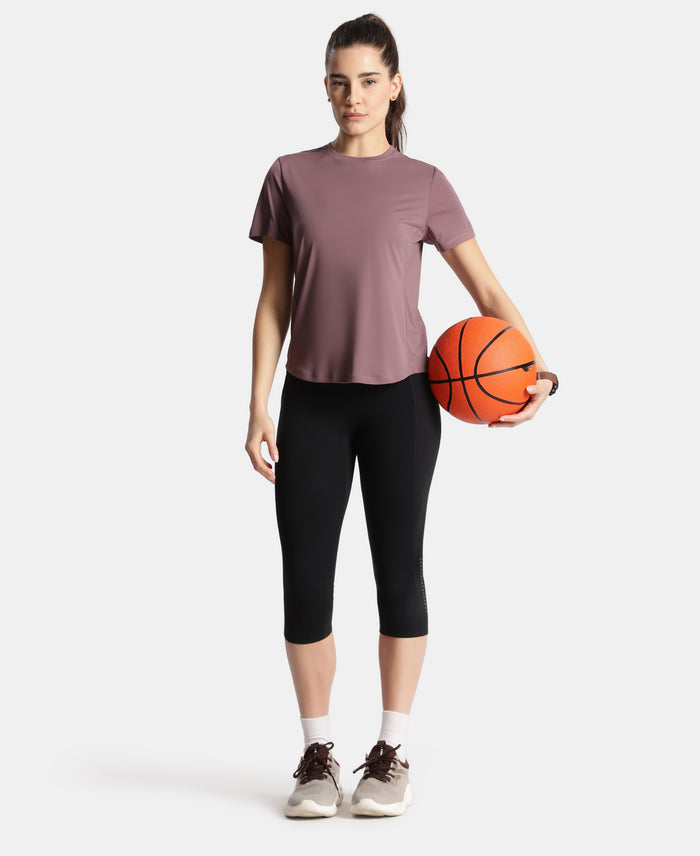 Microfiber Fabric Regular Fit Half Sleeve Breathable Mesh Tshirt with Curved Hem Styling - Flint