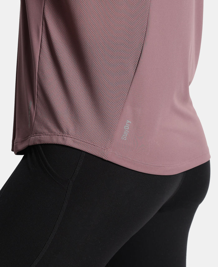 Microfiber Fabric Regular Fit Half Sleeve Breathable Mesh Tshirt with Curved Hem Styling - Flint
