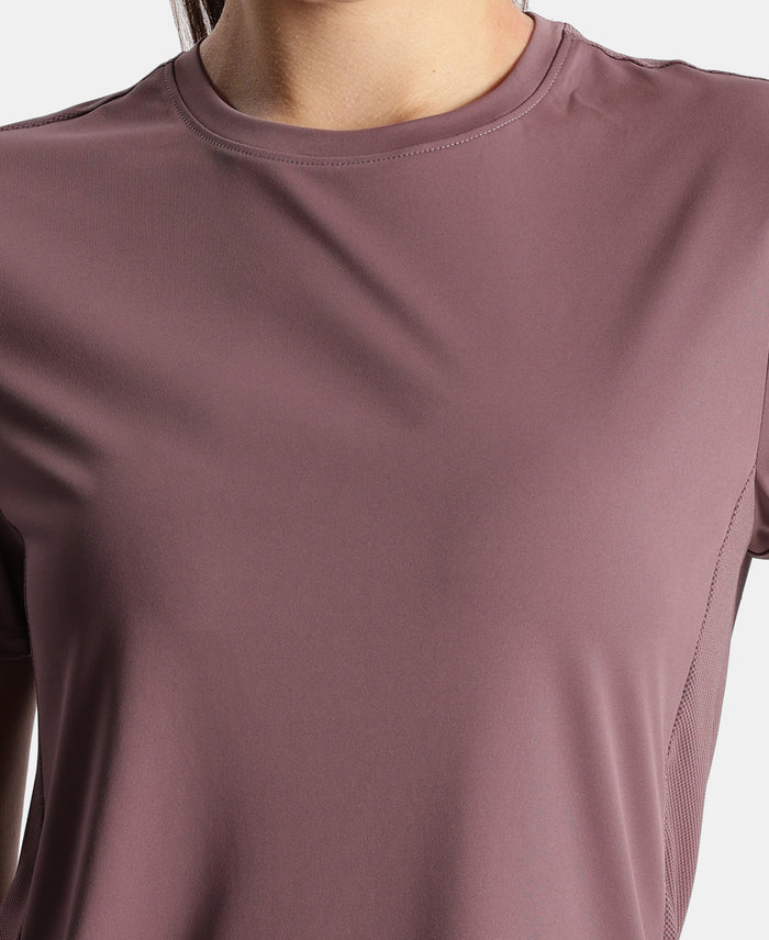 Microfiber Fabric Regular Fit Half Sleeve Breathable Mesh Tshirt with Curved Hem Styling - Flint
