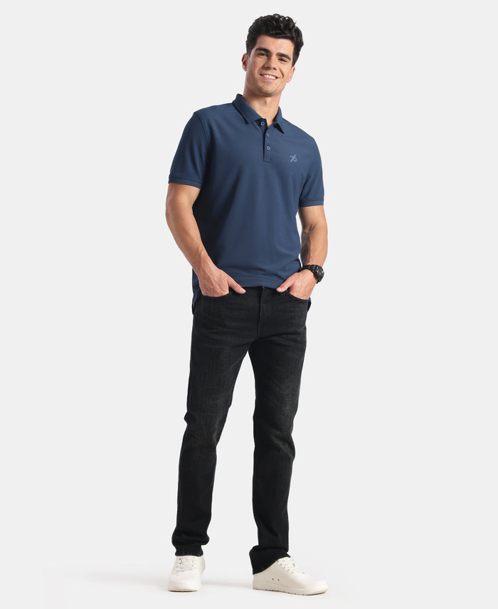 Microfiber Fabric Solid Half Sleeve Polo T-Shirt with StayDry & StayFresh Technology - Insignia Blue