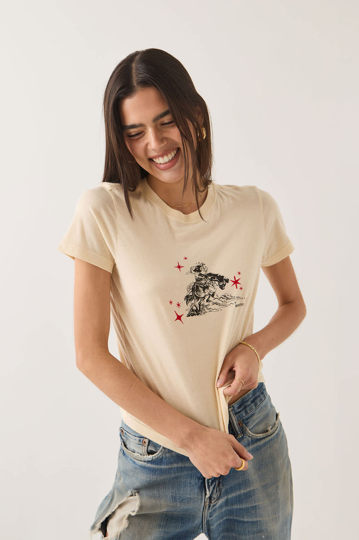 Women's Mid Century Ranch Slim Crew T-Shirt in the color Whitecap - Additional Fit image
