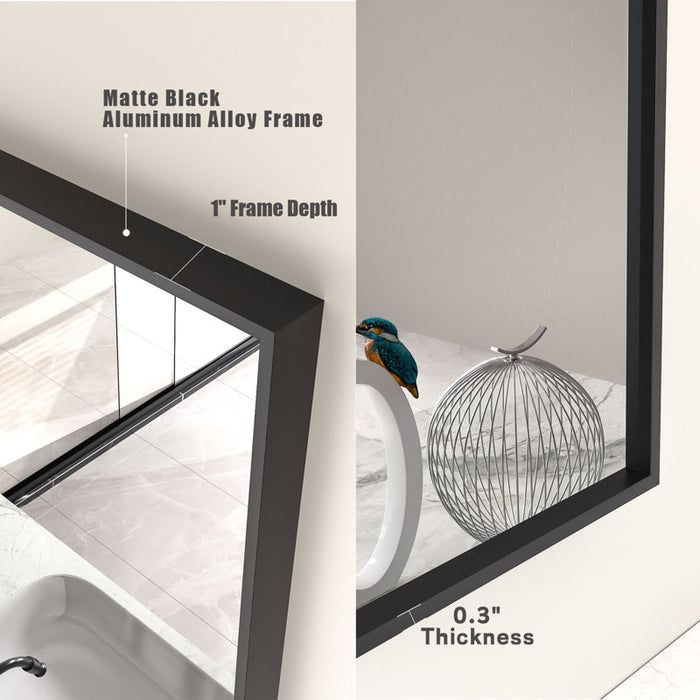 Matte black aluminum alloy frame with measurements and a decorative item inside.