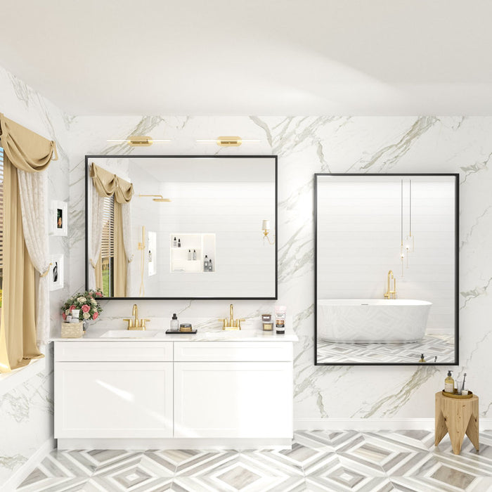 Modern bathroom with white marble walls, a sink, and a bathtub.