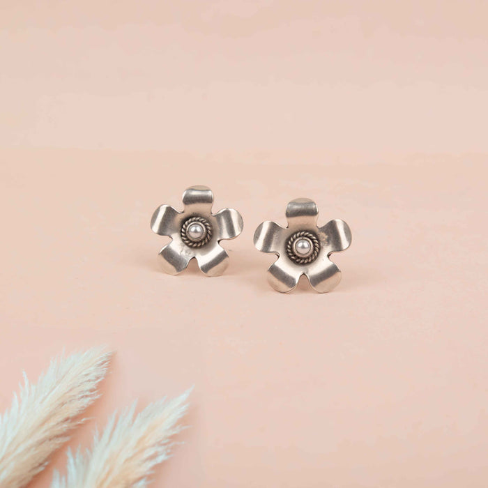 Moh Pearl Studded Flower Necklace Earring Ring Set