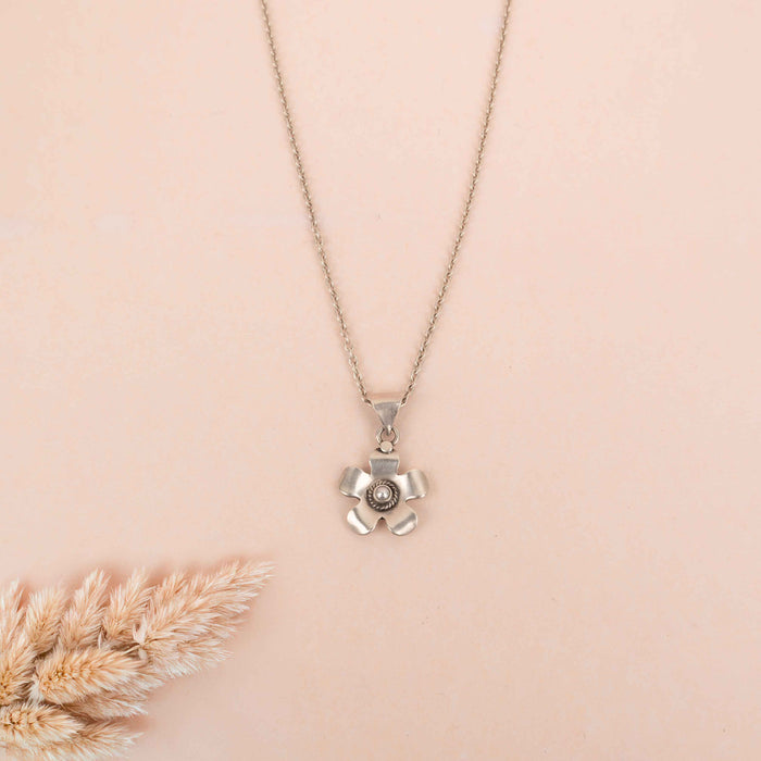 Moh Pearl Studded Flower Necklace Earring Ring Set