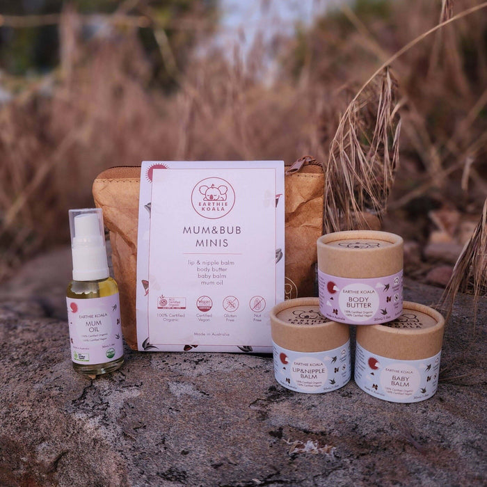 Mum and Bub Minis - Earthie Koala skincare set featuring body butter, lip balm, and mum oil, perfect for pregnancy and postpartum care.