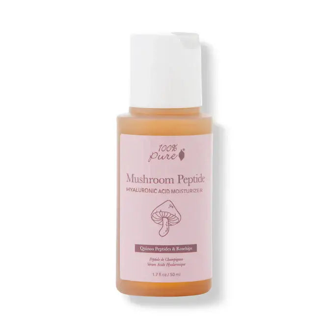 Mushroom Peptide Moisturizer bottle featuring hyaluronic acid for radiant skin.
