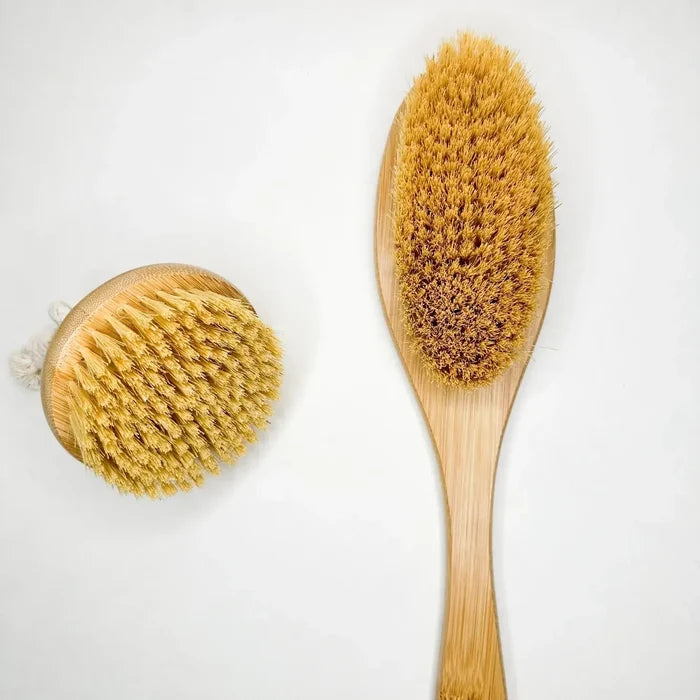 Two natural bristle brushes on a white background